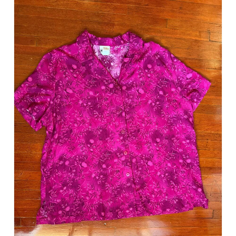 Vintage 90’s Bentley Plus Magenta Pink Floral Button Up Top Casual Blouse XXL 2X